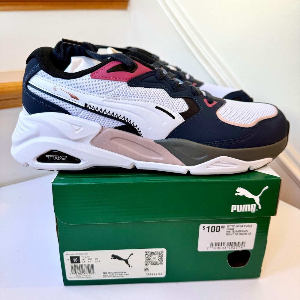 NWT Puma TRC Mira Block Athletic Shoes Navy Blue / Pink Womens Sneakers - Picture 3 of 13
